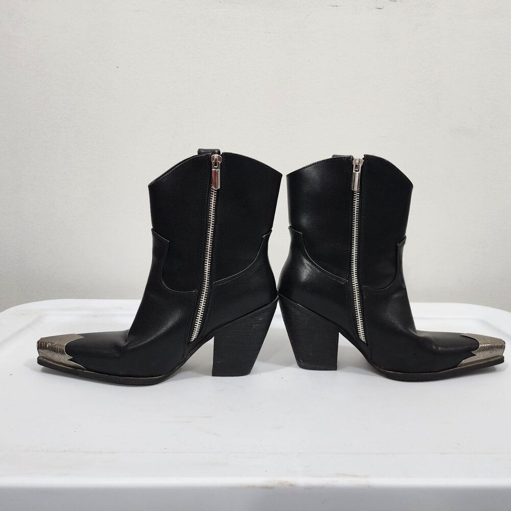 Fashion Nova Western Cowboy Boot Black Faux Leather Stack Heel EUR 37 US 6-6.5 - Picture 3 of 16